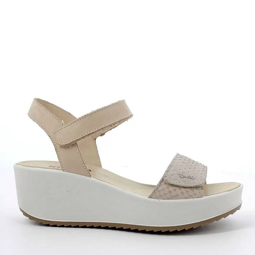 Beige Women'S Leather Wedge Sandal-Igi&Co Flash Sale