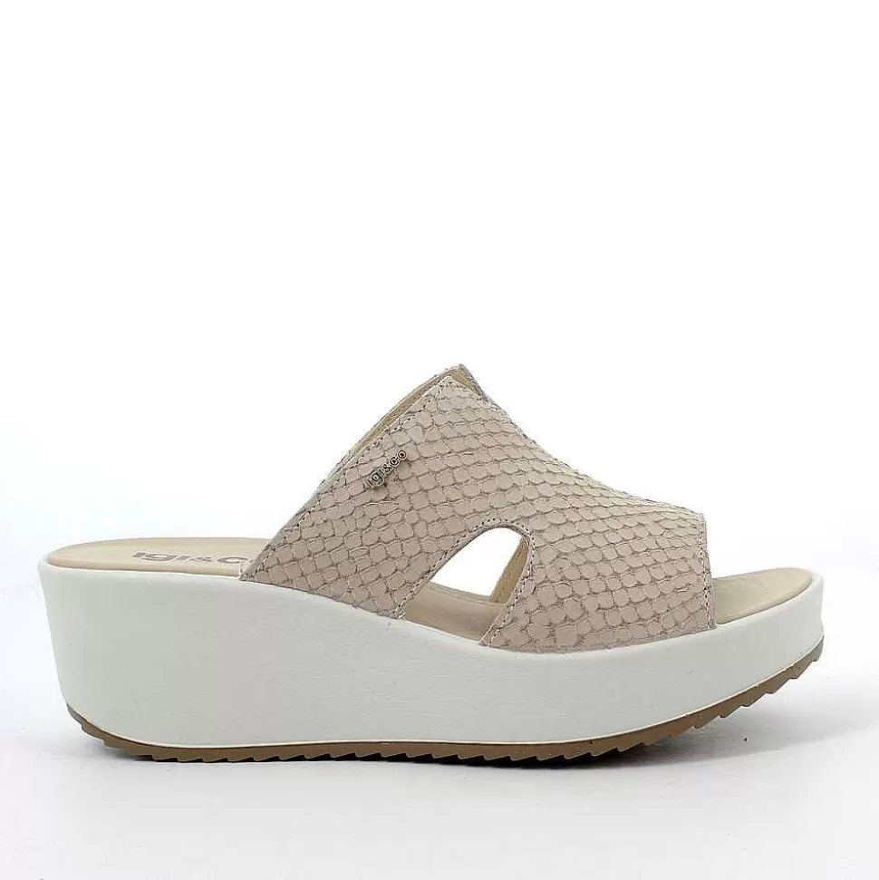 Beige Women'S Leather Wedge Sandal-Igi&Co Shop