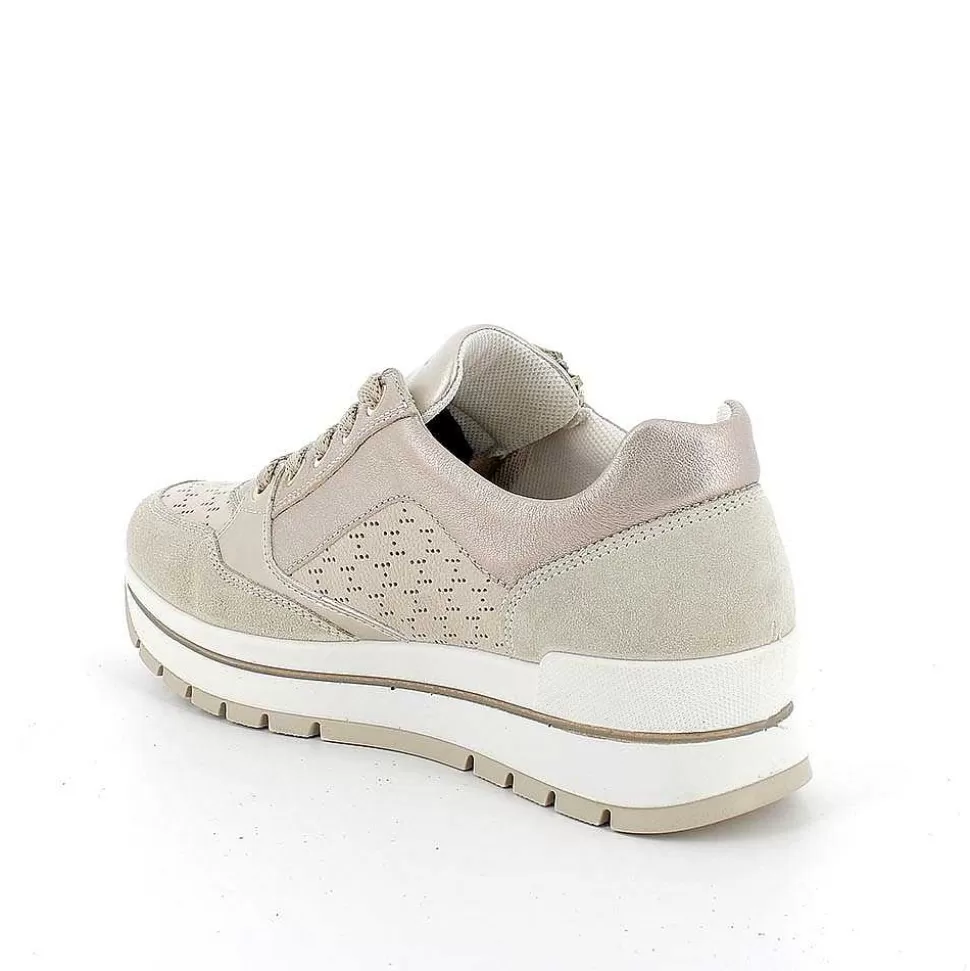 Beige-Cream Women'S Leather Sneakers-Igi&Co Cheap