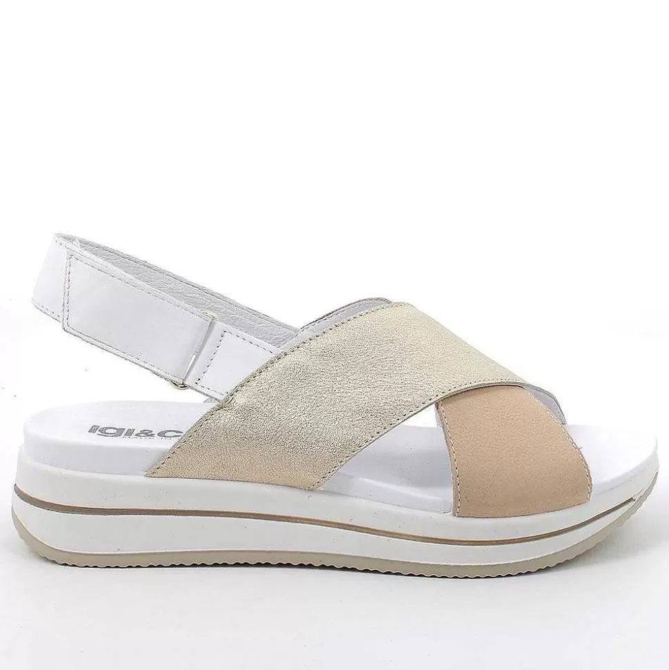 Beige-Platinum Women'S Leather Wedge Sandals-Igi&Co Cheap