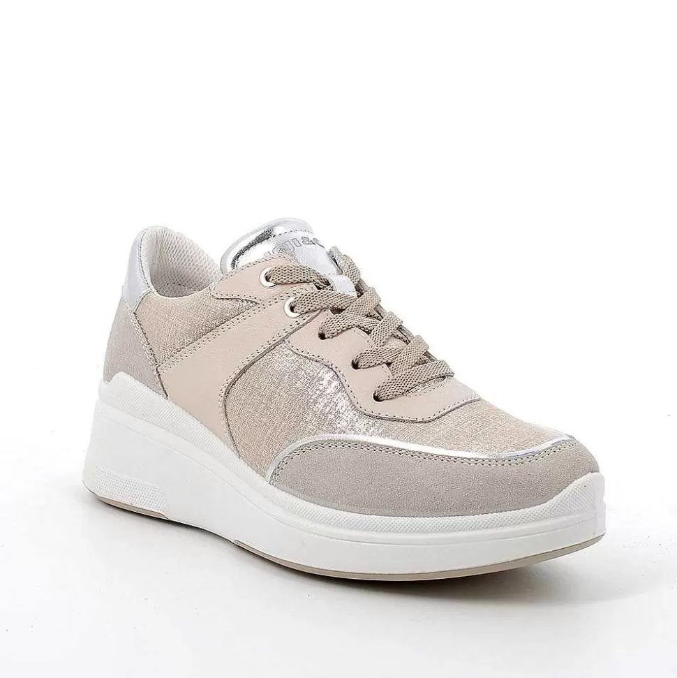 Beige-Platinum Women'S Leather Wedge Sneakers-Igi&Co Best