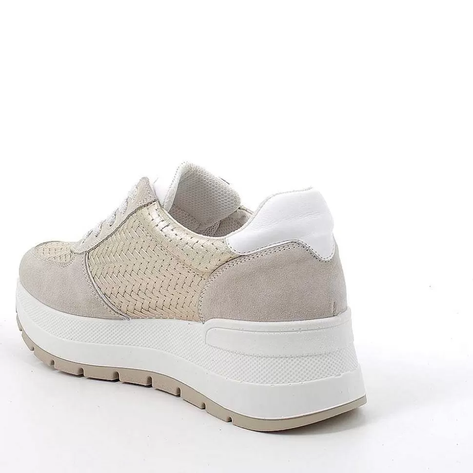 Beige-Platinum Women'S Leather Wedge Sneakers-Igi&Co Fashion