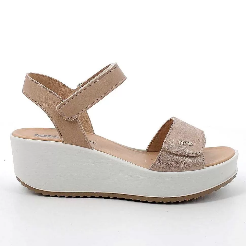 Beige-Rope Women'S Leather Wedge Sandals-Igi&Co Cheap