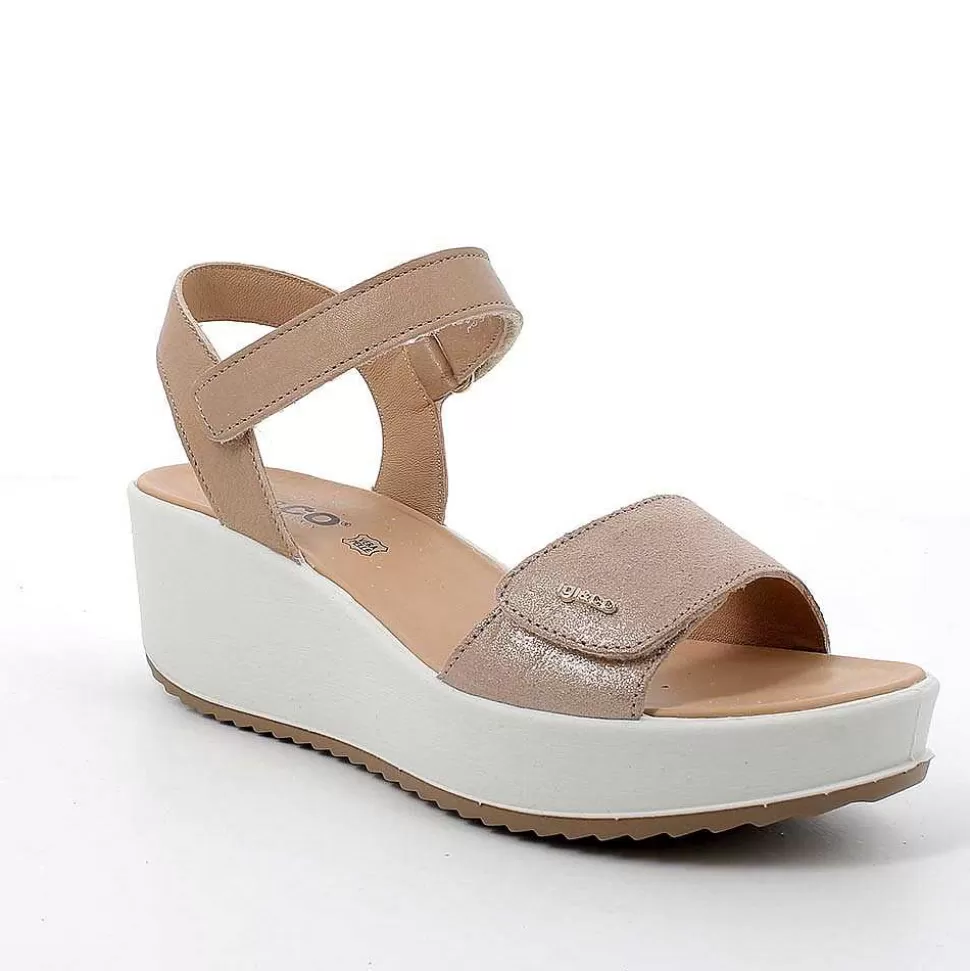 Beige-Rope Women'S Leather Wedge Sandals-Igi&Co Cheap