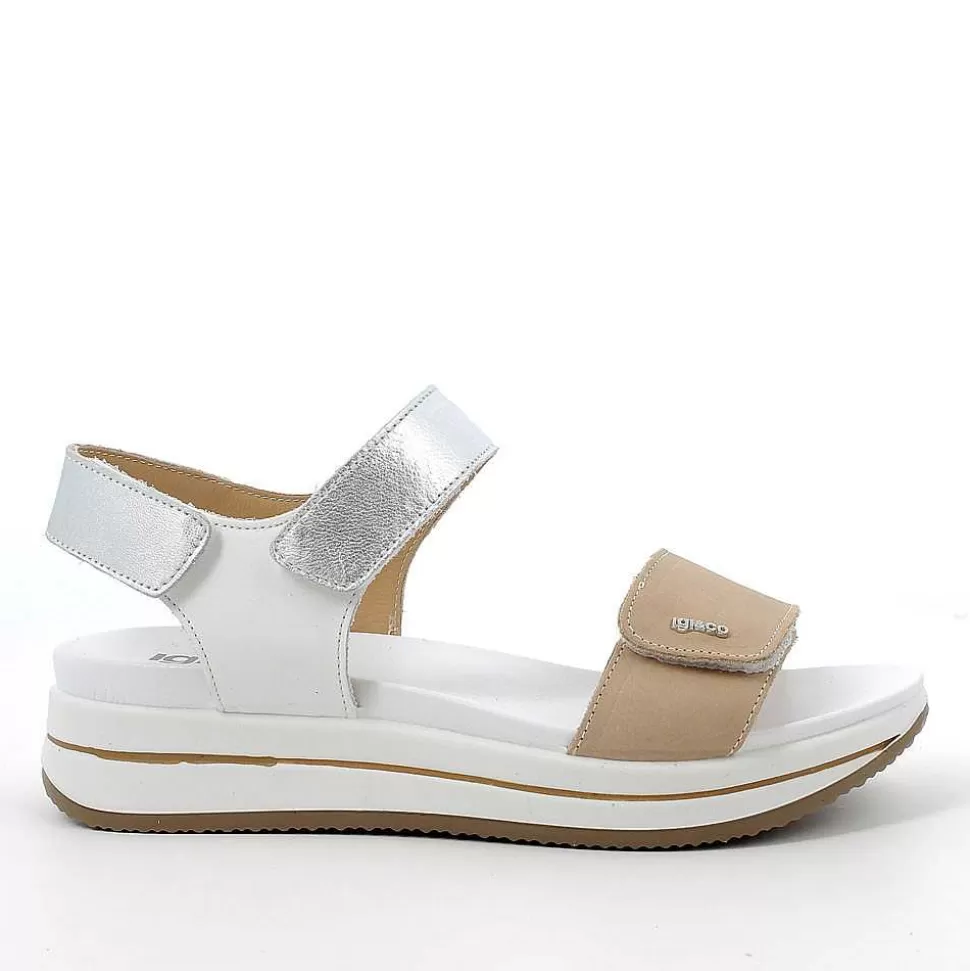 Beige-Silver Women'S Leather Sandal-Igi&Co Flash Sale