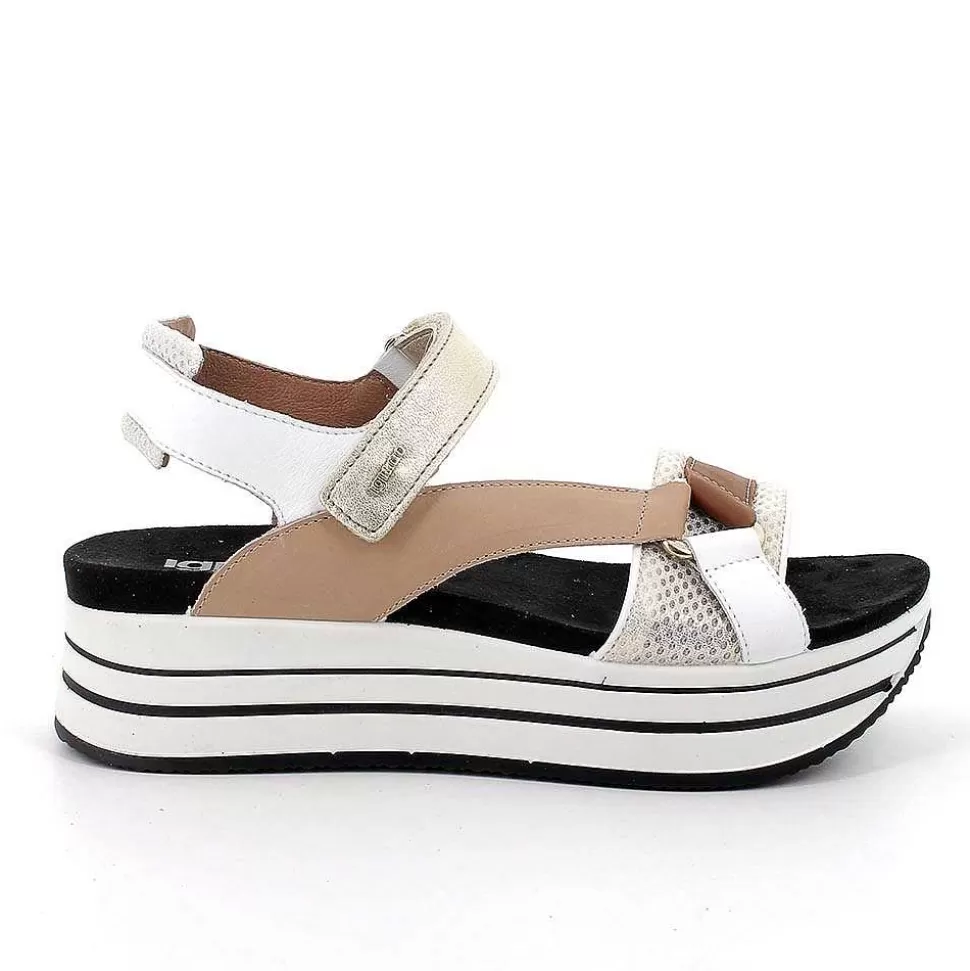 Beige-White Women'S Leather Wedge Sandals-Igi&Co Online