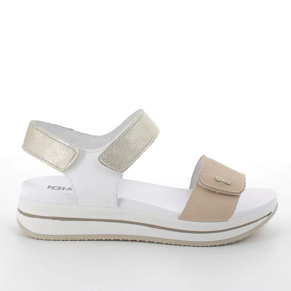 Beige-White Women'S Leather Wedge Sandals-Igi&Co Cheap