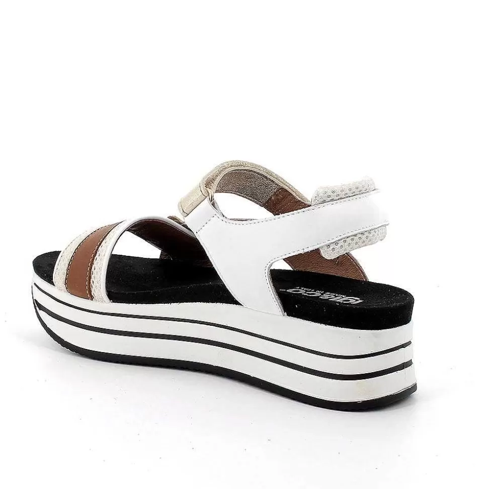 Beige-White Women'S Leather Wedge Sandals-Igi&Co Online