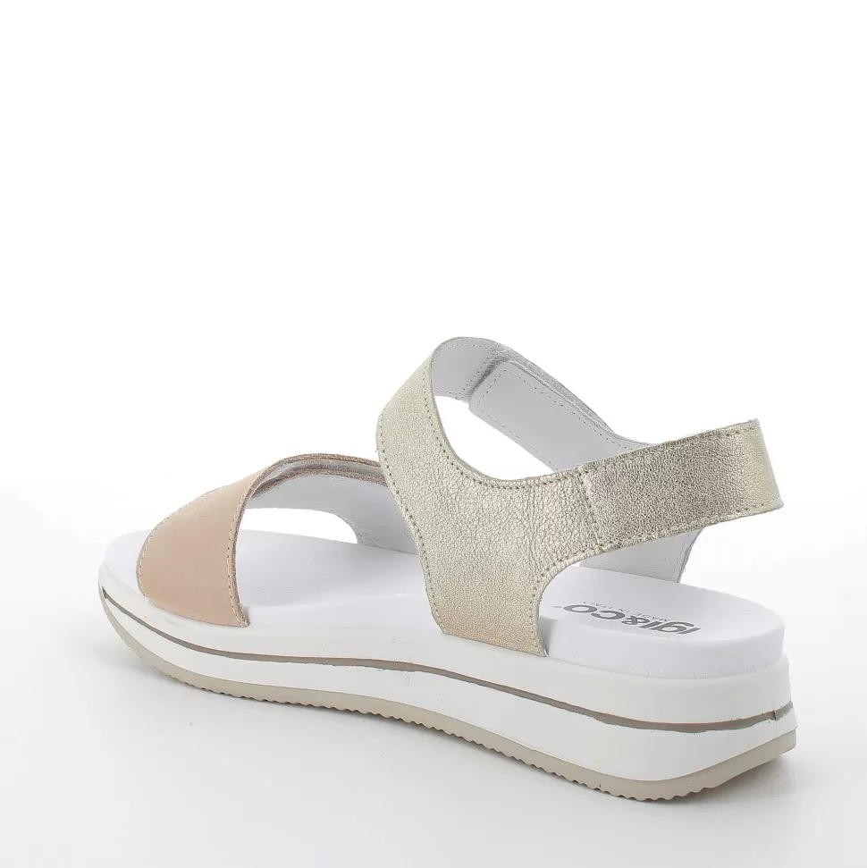 Beige-White Women'S Leather Wedge Sandals-Igi&Co Cheap