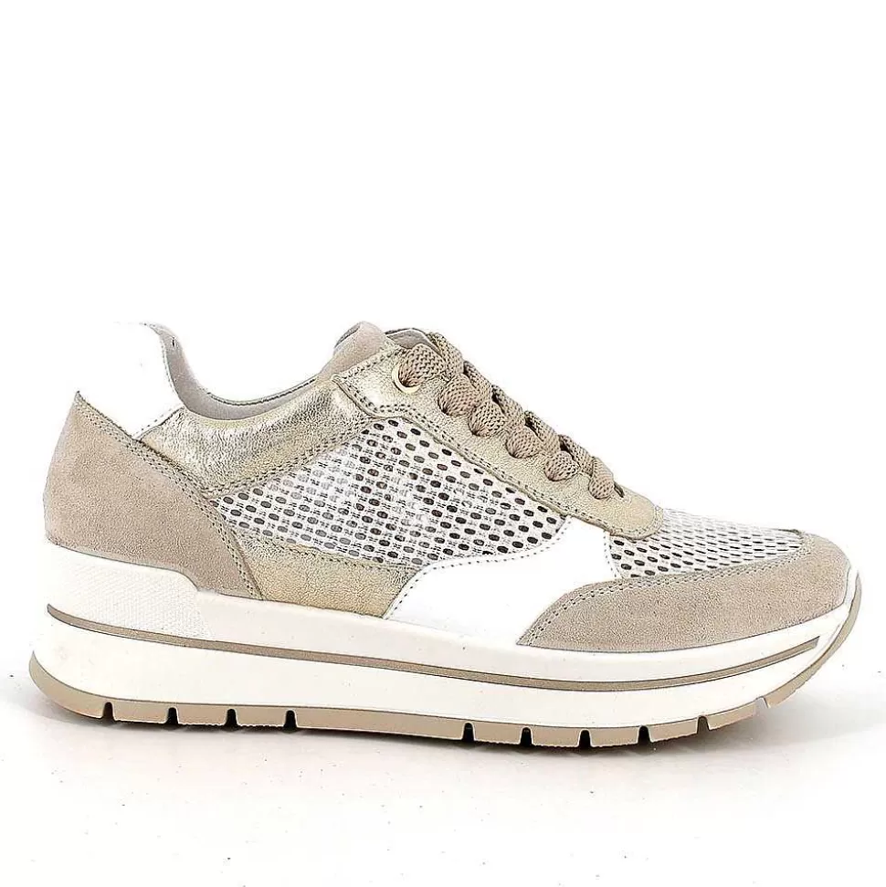 Beige-White-Platinum Women'S Sneakers-Igi&Co Fashion