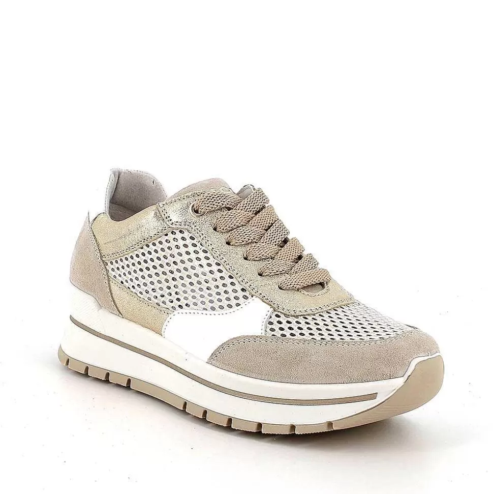 Beige-White-Platinum Women'S Sneakers-Igi&Co Fashion