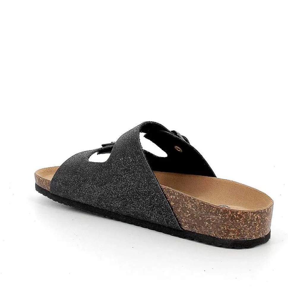 Black Glitter Women'S Leather Sandals-Igi&Co Sale