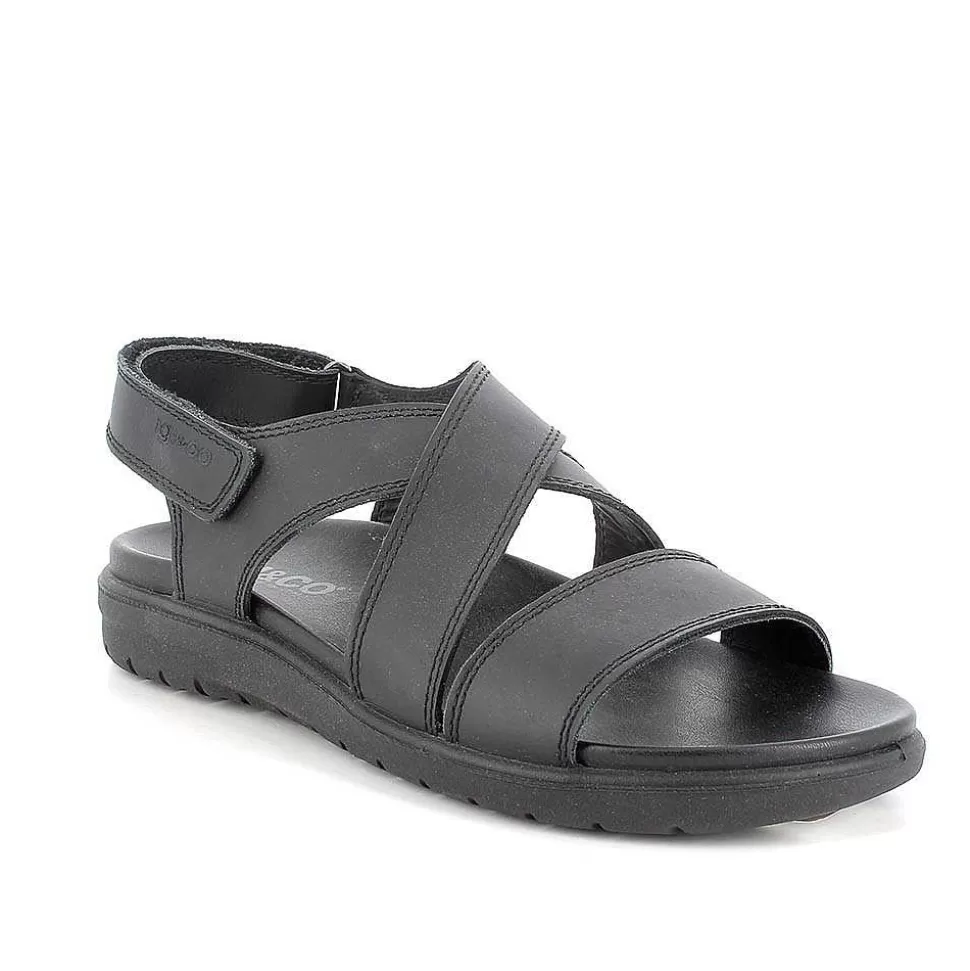 Black Men'S Leather Sandals-Igi&Co New