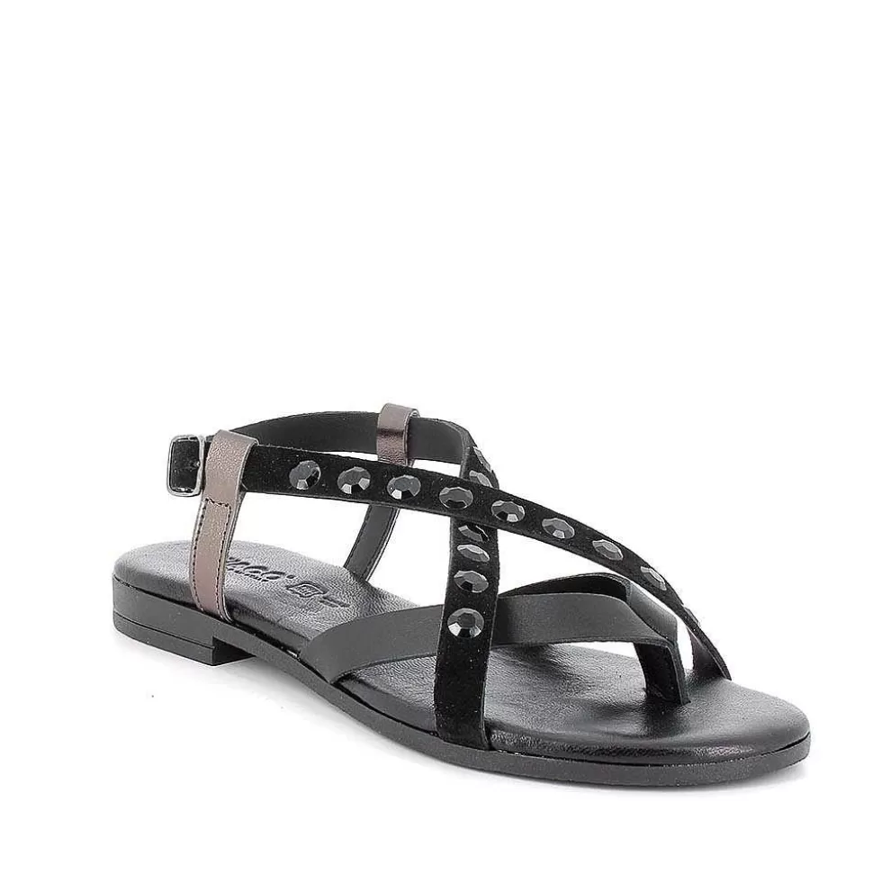 Black Women'S Leather Flip Flop Sandals-Igi&Co Cheap