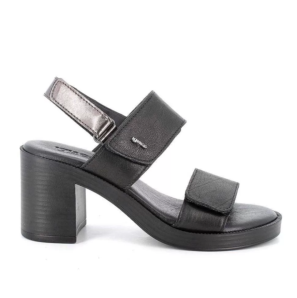 Black Women'S Leather Heeled Sandals-Igi&Co Flash Sale