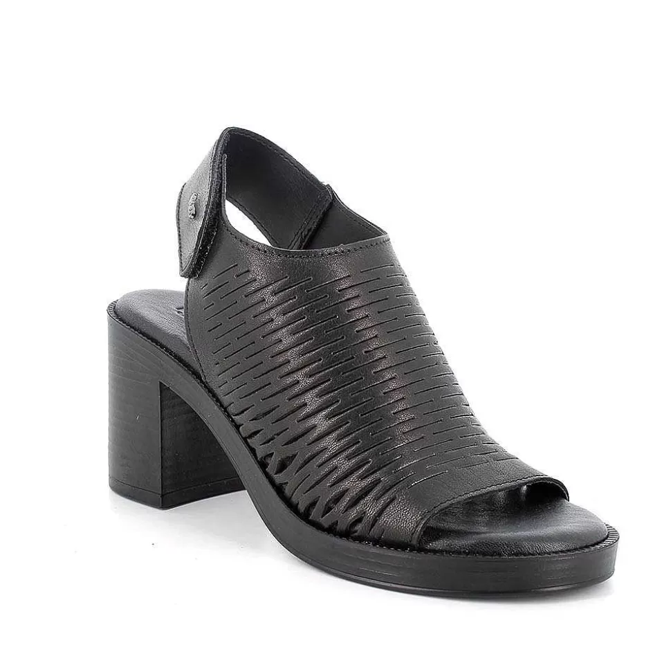 Black Women'S Leather Heeled Sandals-Igi&Co Discount