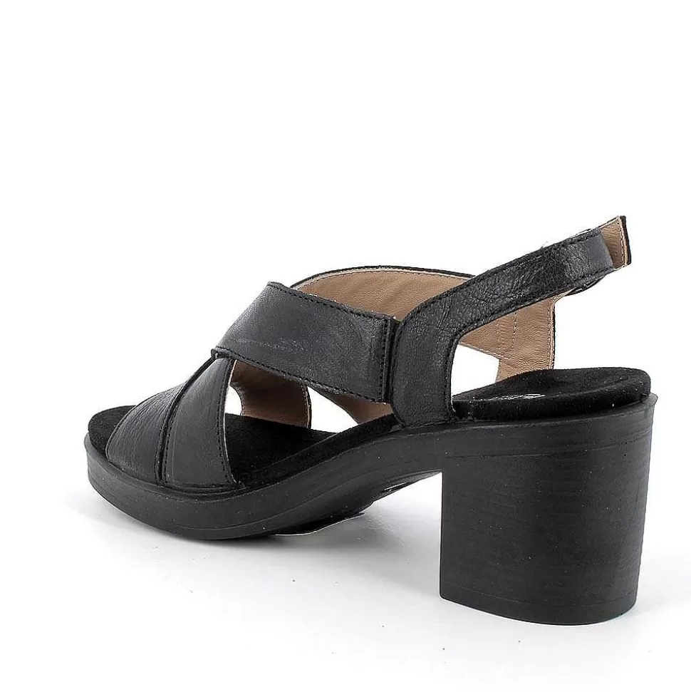 Black Women'S Leather Heeled Sandals-Igi&Co Online