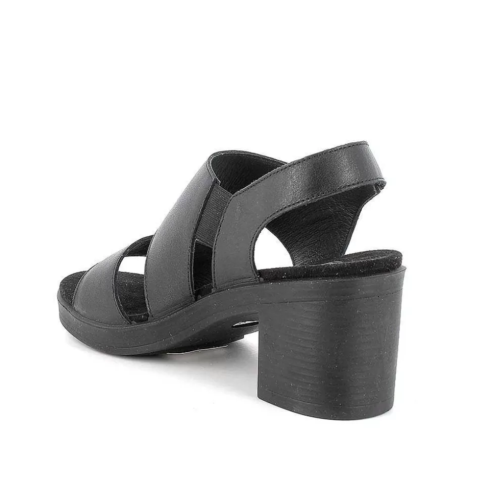 Black Women'S Leather Heeled Sandals-Igi&Co Shop