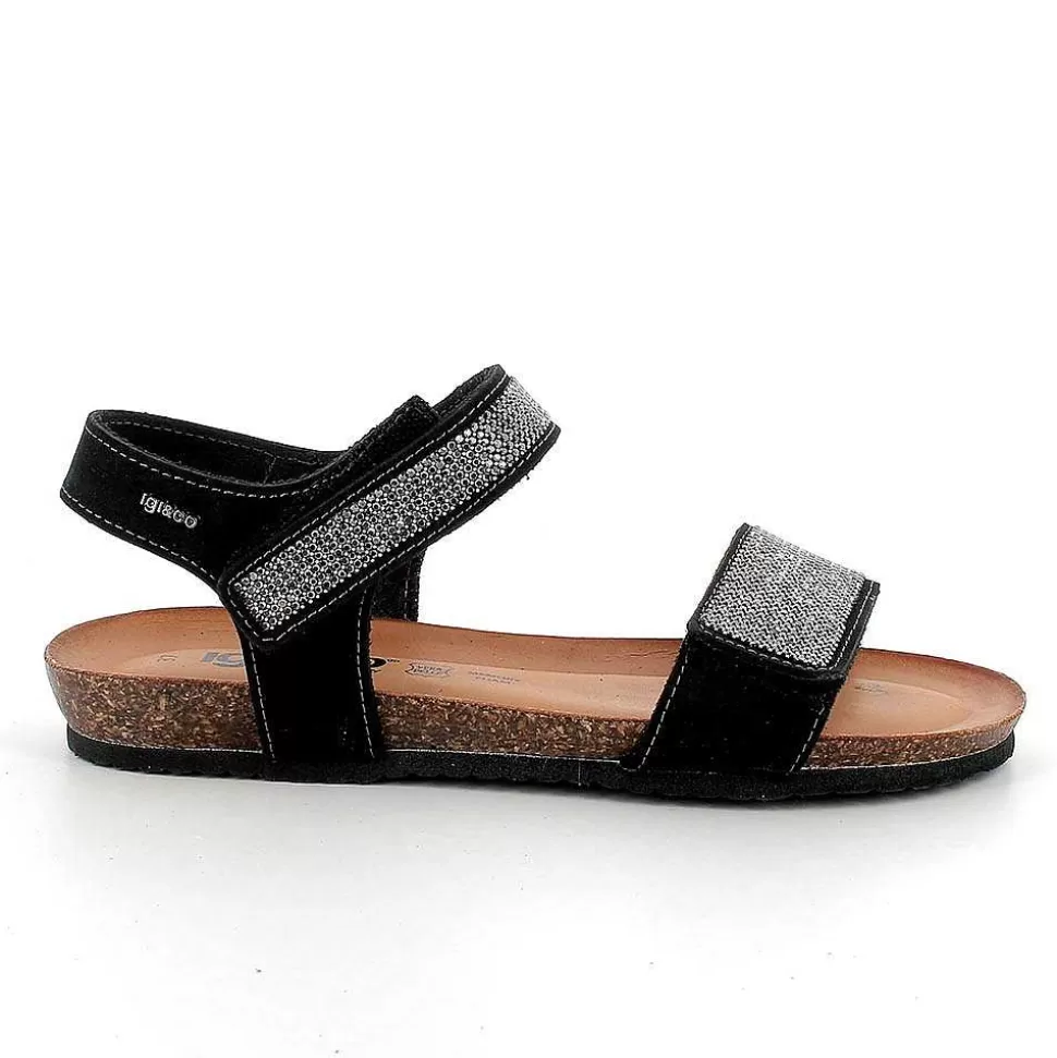 Black Women'S Leather Sandals-Igi&Co Shop