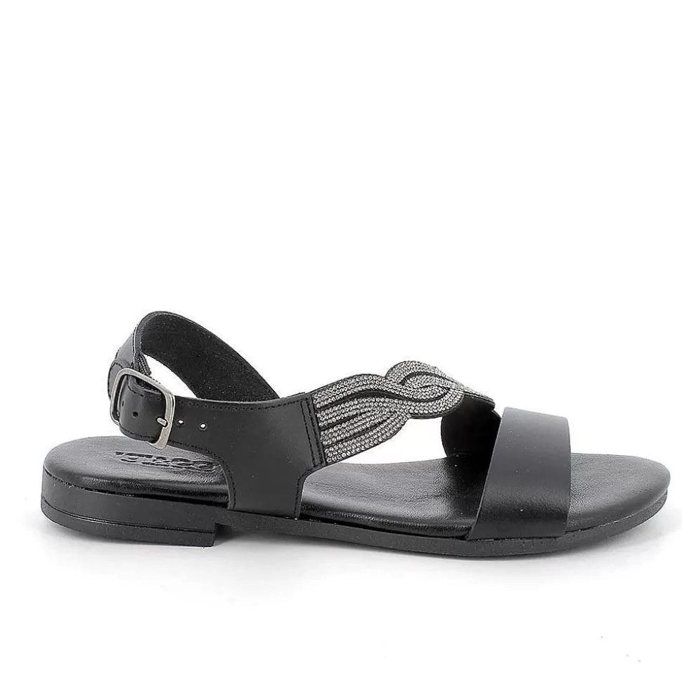 Black Women'S Leather Sandals-Igi&Co Hot