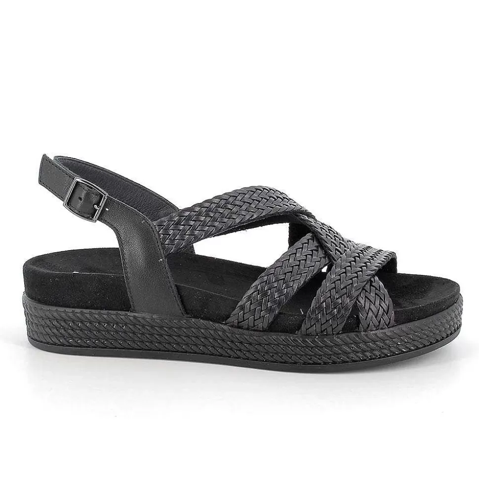 Black Women'S Leather Sandals-Igi&Co Cheap