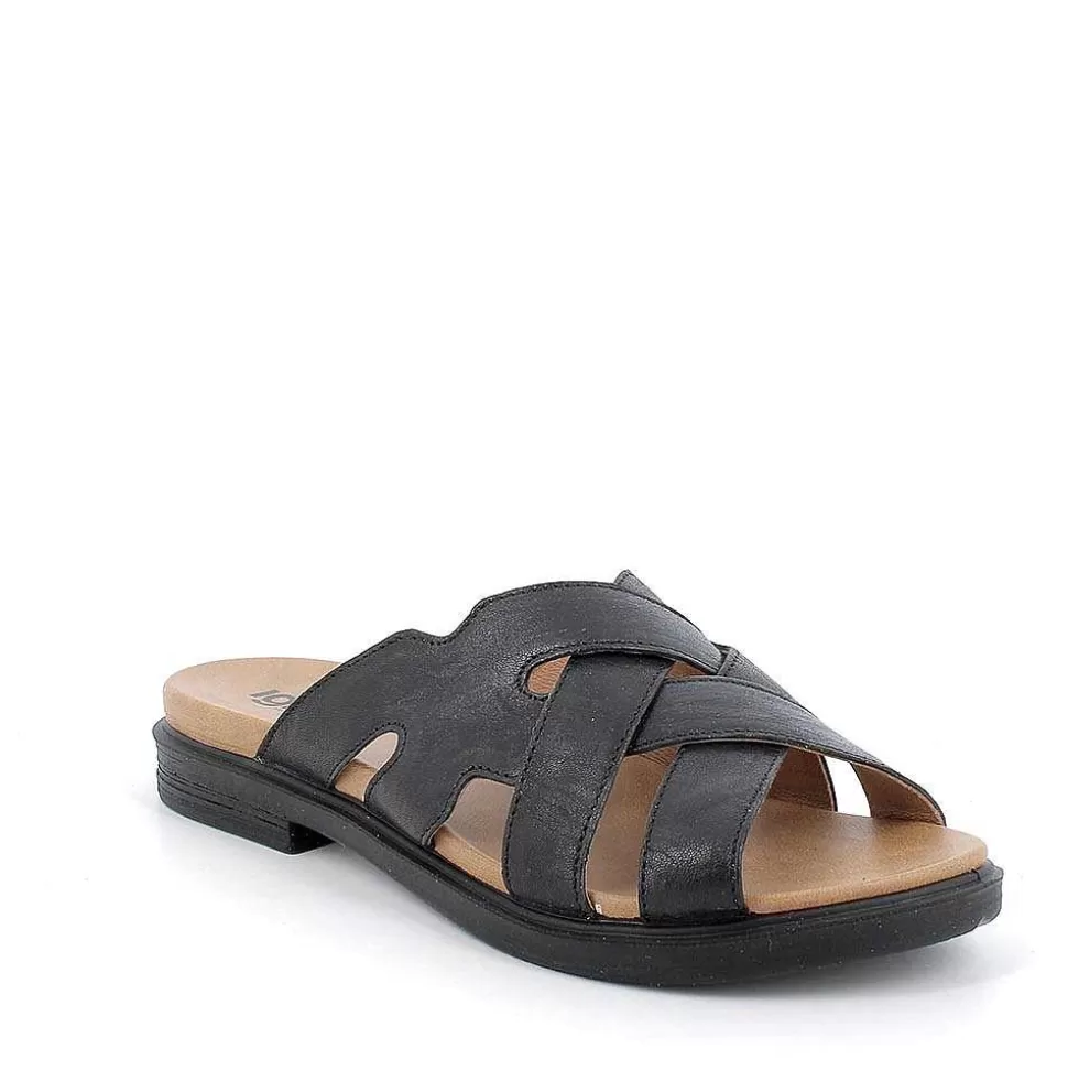 Black Women'S Leather Sandals-Igi&Co New