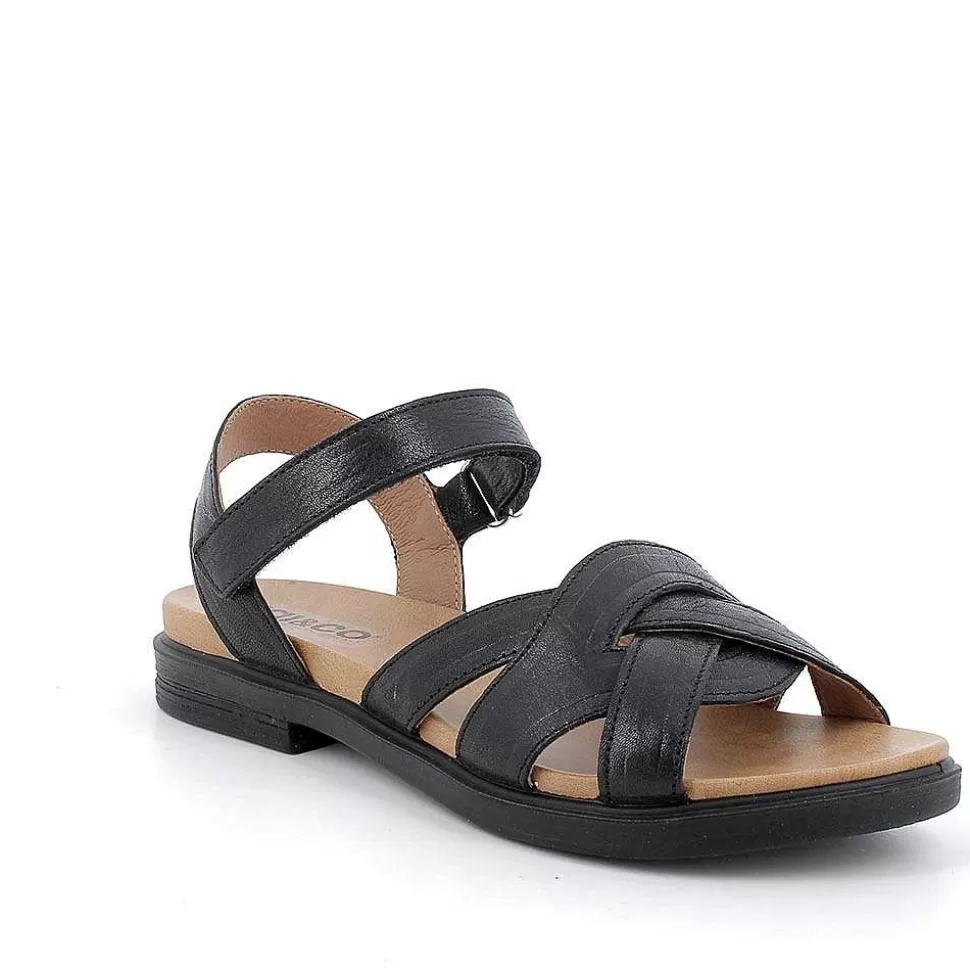 Black Women'S Leather Sandals-Igi&Co Fashion