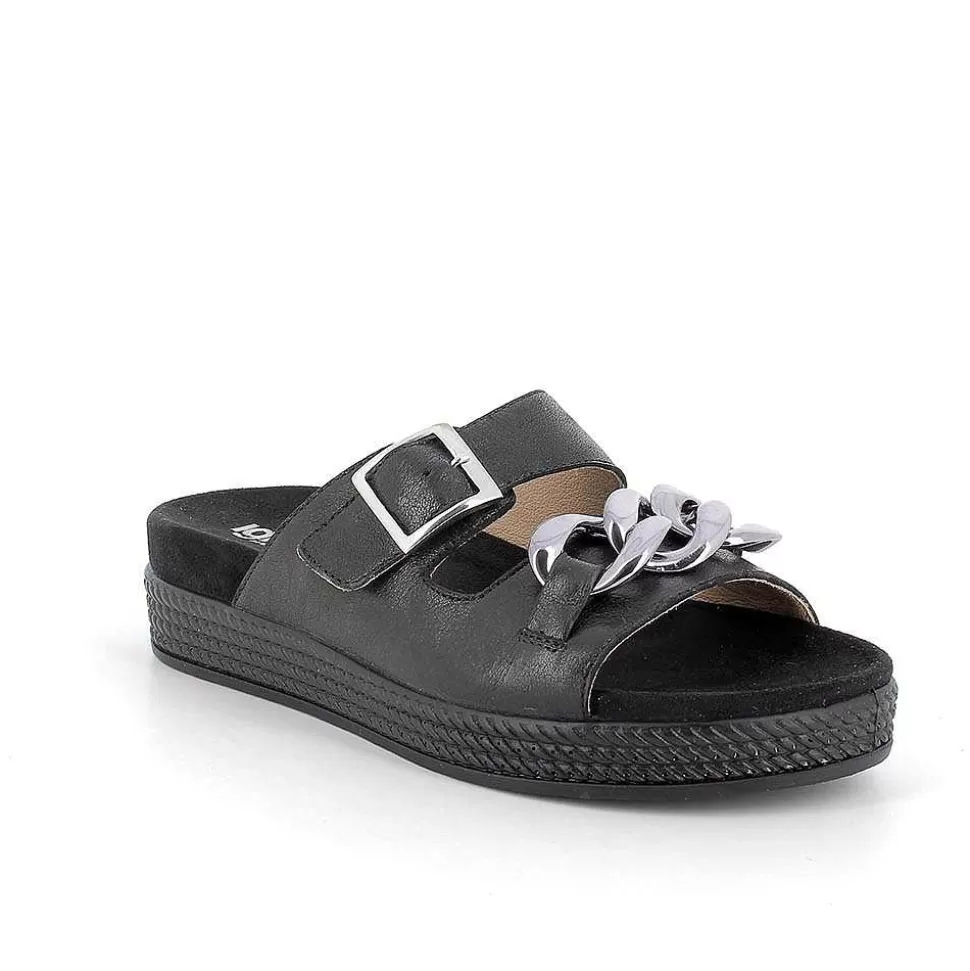 Black Women'S Leather Sandals-Igi&Co Online