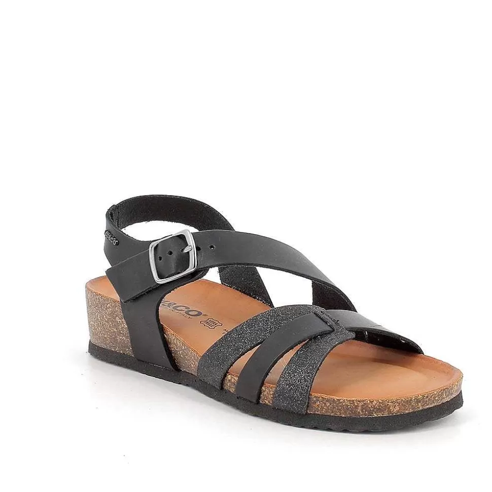 Black Women'S Leather Sandals-Igi&Co Fashion