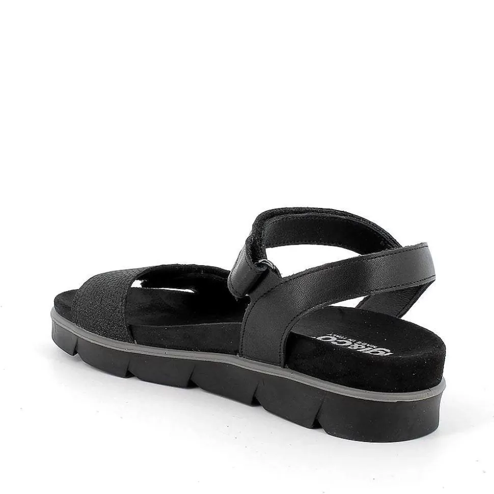 Black Women'S Leather Sandals-Igi&Co Shop
