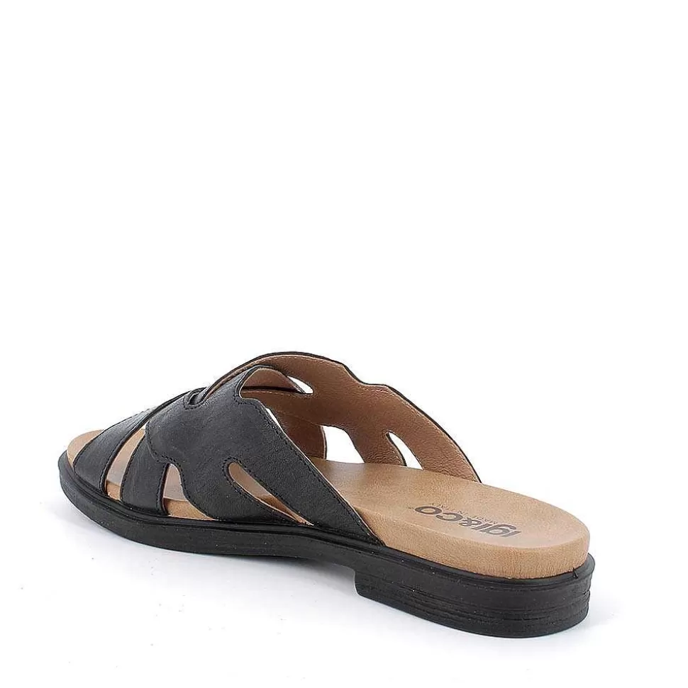 Black Women'S Leather Sandals-Igi&Co New