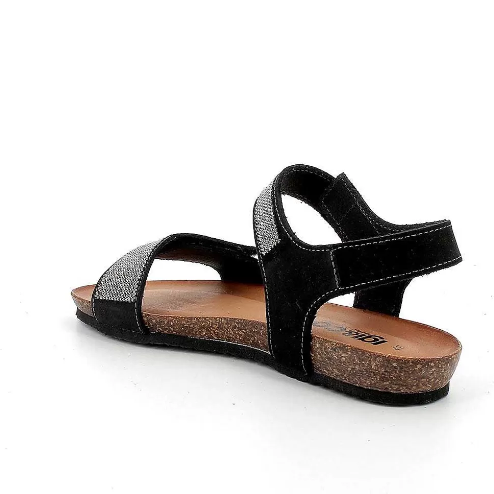 Black Women'S Leather Sandals-Igi&Co Shop