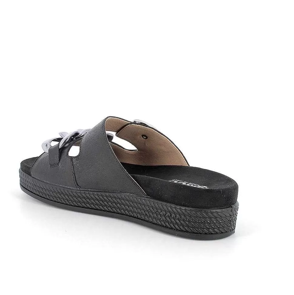 Black Women'S Leather Sandals-Igi&Co Online