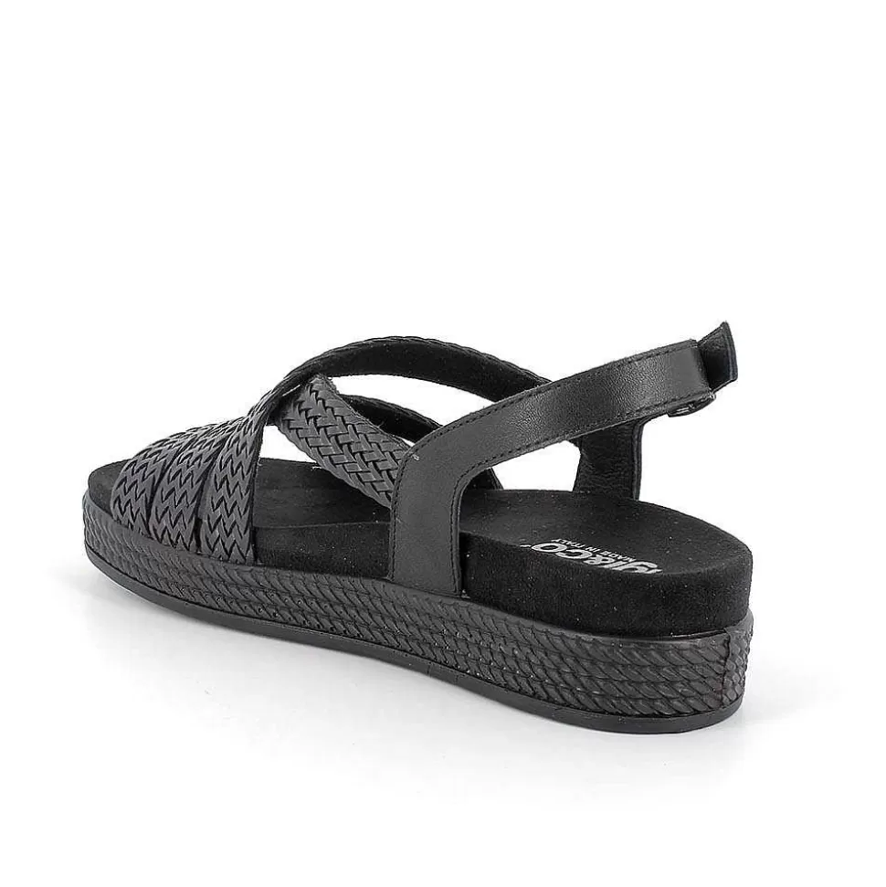 Black Women'S Leather Sandals-Igi&Co Cheap