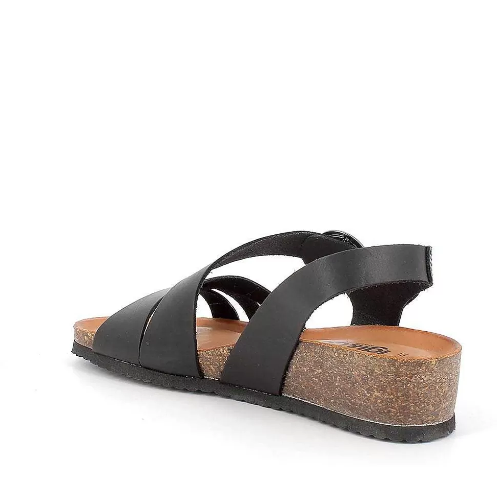 Black Women'S Leather Sandals-Igi&Co Fashion