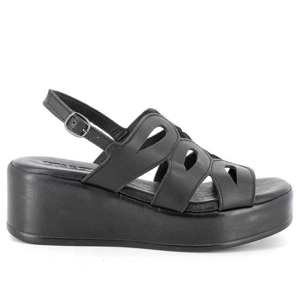 Black Women'S Leather Wedge Sandals-Igi&Co Store