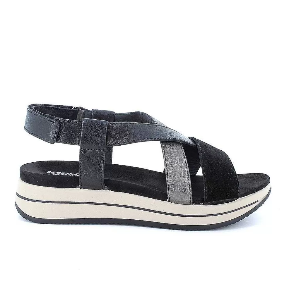 Black Women'S Leather Wedge Sandals-Igi&Co Shop