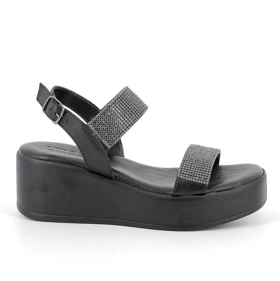 Black Women'S Leather Wedge Sandals-Igi&Co Shop