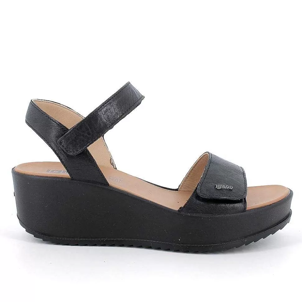 Black Women'S Leather Wedge Sandals-Igi&Co Hot