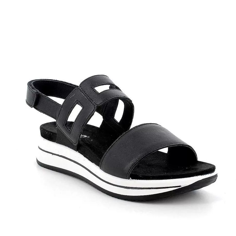 Black Women'S Leather Wedge Sandals-Igi&Co Store