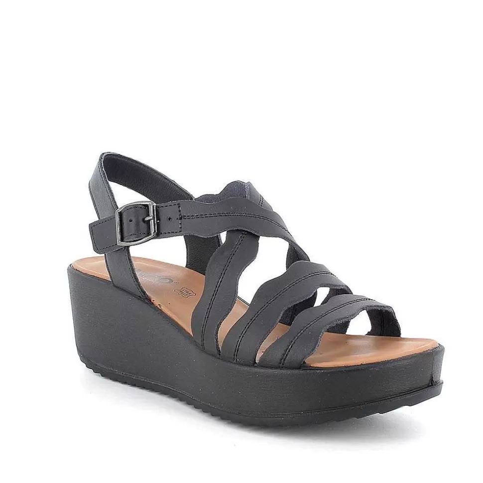 Black Women'S Leather Wedge Sandals-Igi&Co Hot