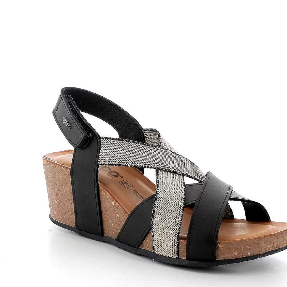 Black Women'S Leather Wedge Sandals-Igi&Co Discount