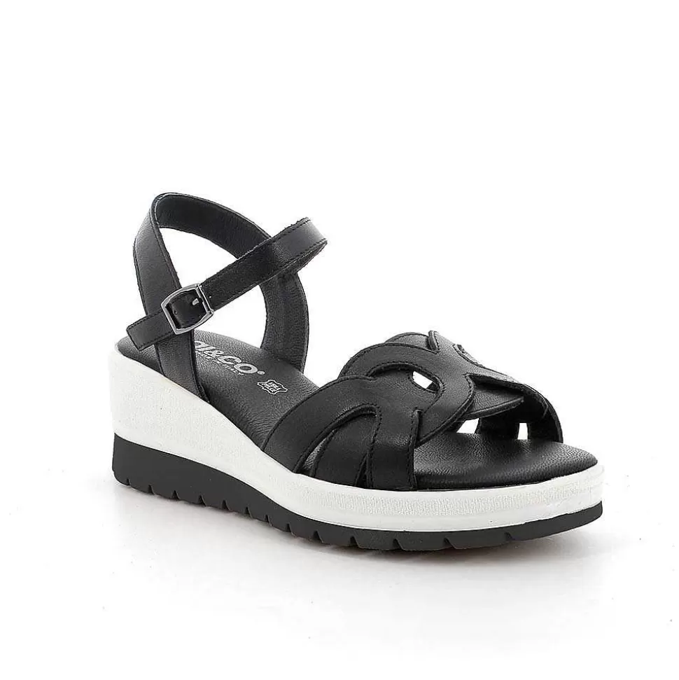 Black Women'S Leather Wedge Sandals-Igi&Co Best