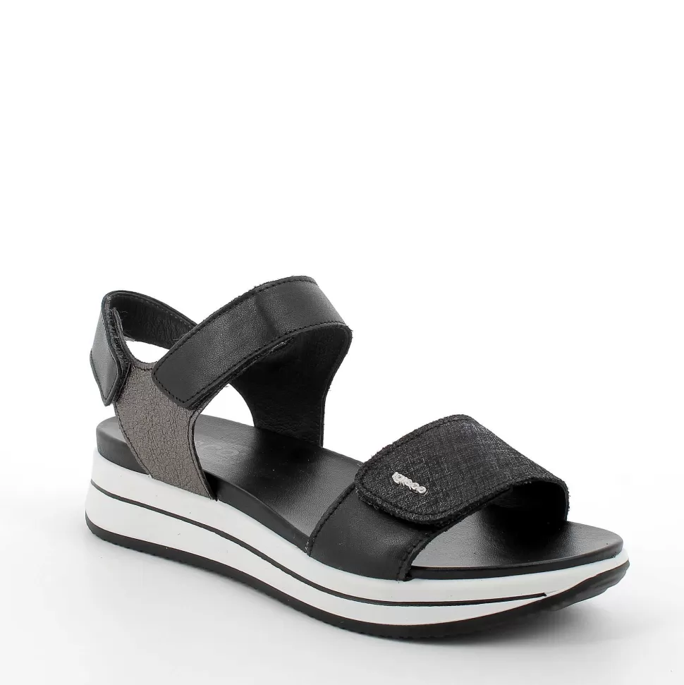 Black Women'S Leather Wedge Sandals-Igi&Co Best