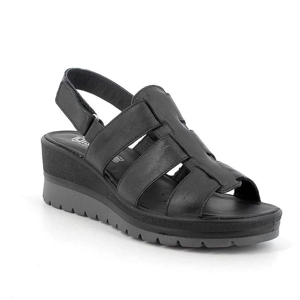 Black Women'S Leather Wedge Sandals-Igi&Co Best Sale