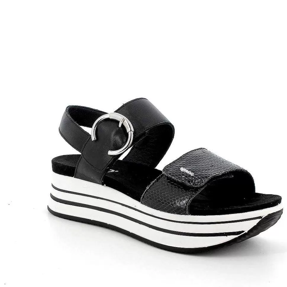 Black Women'S Leather Wedge Sandals-Igi&Co Best