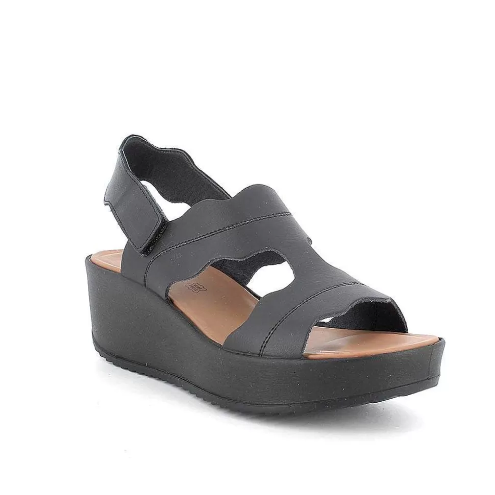 Black Women'S Leather Wedge Sandals-Igi&Co Best