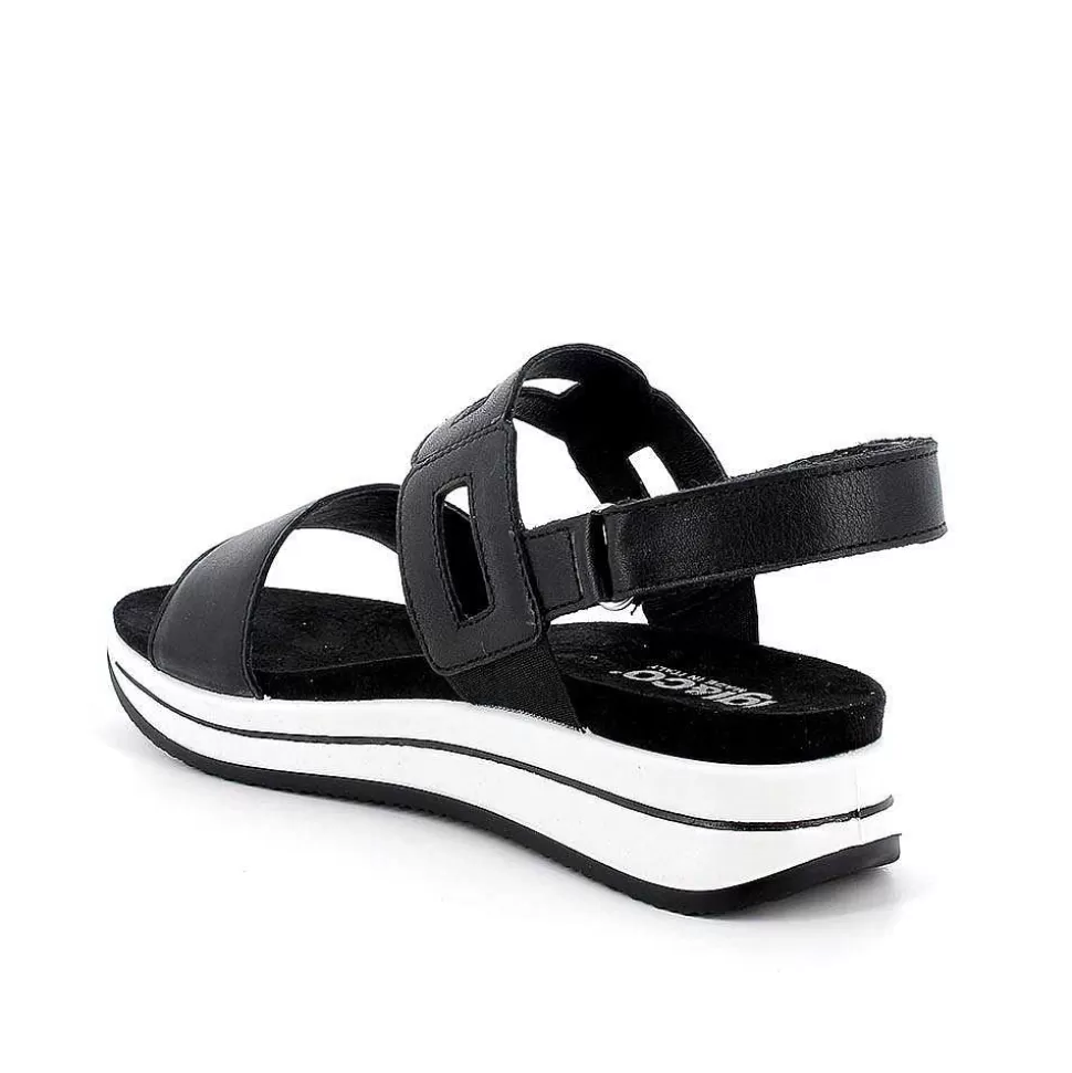 Black Women'S Leather Wedge Sandals-Igi&Co Store