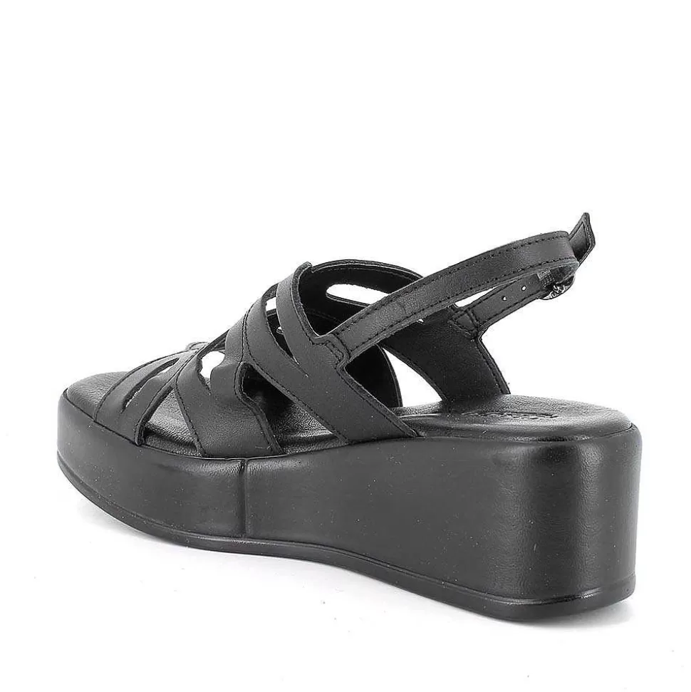 Black Women'S Leather Wedge Sandals-Igi&Co Store