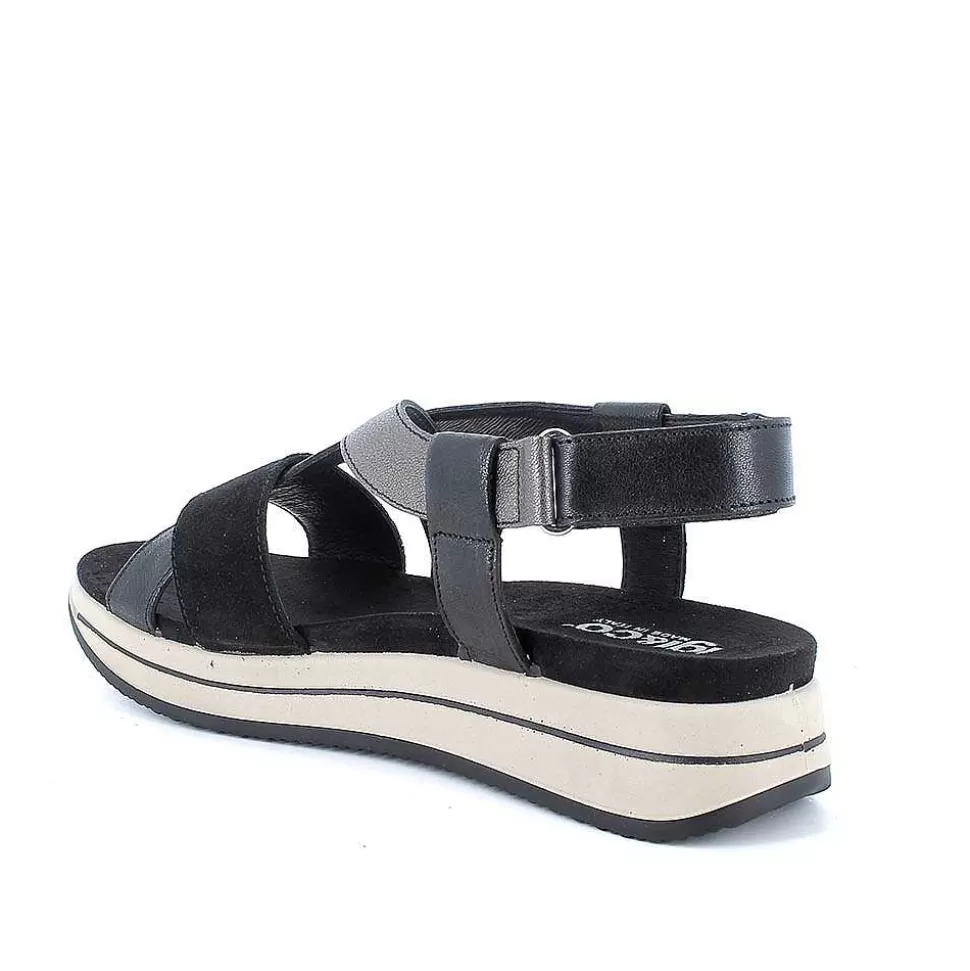 Black Women'S Leather Wedge Sandals-Igi&Co Shop